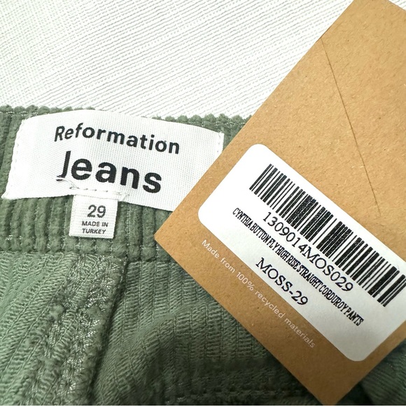 Reformation Sz 29 Cynthia Button Fly High Rise Straight Corduroy Pants Moss - Picture 2 of 5